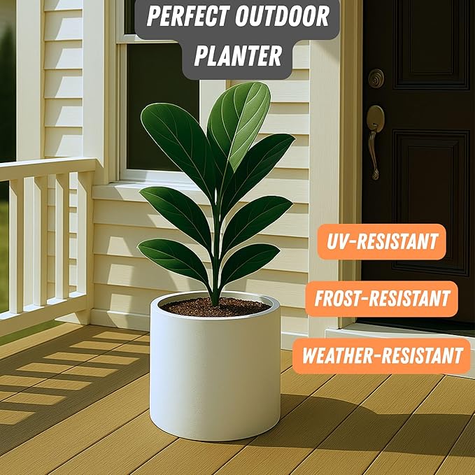 Fox & Fern Plant Pot, Large Plant Pots for Indoor & Outdoor, UV & Frost Resistant Plant Vase with Drainage Plug, Fiberstone, Large Indoor Pots for Plants & Flowers, House Indoor Plant Pot, Single Pot
