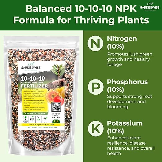 Gardenwise 10-10-10 All-Purpose Professional Fertilizer Plant Food for Indoor/Outdoor Gardening; Premium Shrub, Tree, Flower, Vegetable and Lawn Fertilizer; Quick-Release Nitrogen (20 QUARTS)