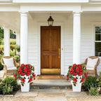 Briful 27.5" Artificial Hibiscus Plant in Tall White Planter, Large Faux Tropical Flower Arrangement for Front Door Porch Patio Balcony Outdoor Indoor Decoration, UV Resistant Fake Red Hibiscus Tree