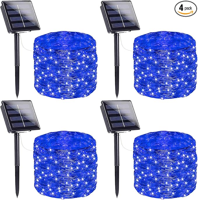 Extra-Long Solar String Lights for Outside, 4 Pack 400LED Solar Fairy Lights Outdoor Waterproof, Copper Wire with 8 Modes Solar Twinkle Lights for Tree Garden Party Patio Xmas Wedding Decor (Blue)