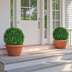 Grooy Artificial Topiary Tree with Eucalyptus, Set of 2 Artificial Shrub Bushes with Ground Spike, Fake Evergreen Tree for Porch, Artificial Plants for Outdoor Planters Indoor UV Resistant
