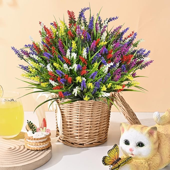 Waipfaru 36 Bundles Artificial Plants Outdoor,Fake Flowers UV Resistant Outdoor Fake Plants,Faux Lavender Shrubs for Window Garden Patio Hanging Planter Pathway Front Porch (Mix)