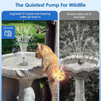 POPOSOAP Solar Fountain Pump for Bird Bath, 6.5W Solar Water Fountain Pump with Dry-Run Protection & Double-Layer Nozzles 5Ft Tubing for Pond, Bird Bath, Backyard Water Features