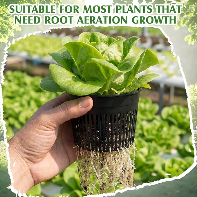 Weysat 16 Pcs Aquatic Plant Pots 6 Inch Round Pond Plant Baskets Net Pots for hydroponics Black Plastic Mesh Pond Containers for Hydroponics Live Aquarium Flowers