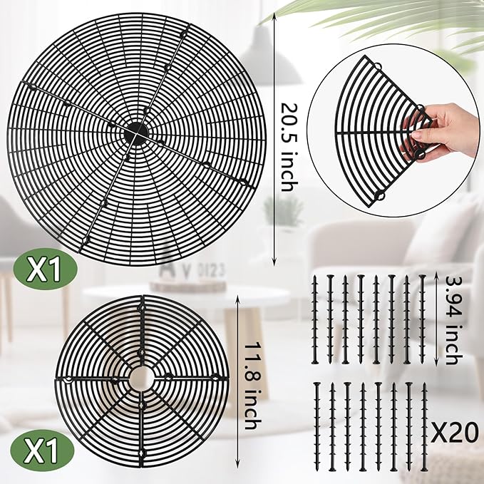 Newtay 2 Pcs Plant Pot Grid Soil Protector Covers Cuttable Flower Protector from Animals Cat Squirrel Digging Stopper Plant Pot Cover with Stake for Indoor Outdoor Gardening (20.5 +11.8 Inch,Black)
