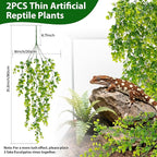 RAINFLOW 2PCS Fake Hanging Plants Reptile Habitat Vines – Artificial Terrarium Plants with Iron Stem, UV Resistant Faux Vines for Bearded Dragon Gecko Snake Turtle Tank Enclosure Decor Indoor Outdoor