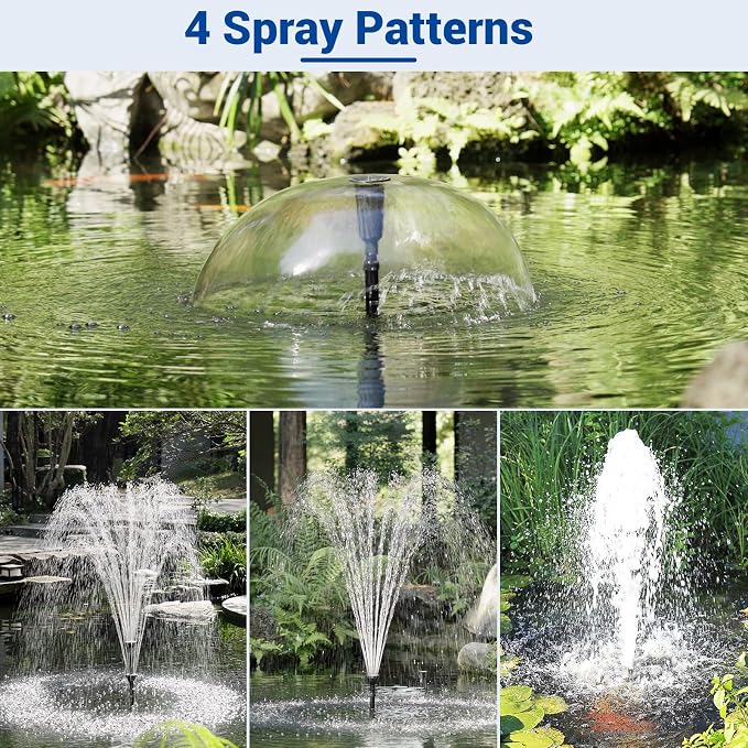 NFESOLAR Fountain Nozzle Kit, 4 Fountain Spray Patterns, Height and Water Flow Adjustable, for Garden Pond Fountain Pump