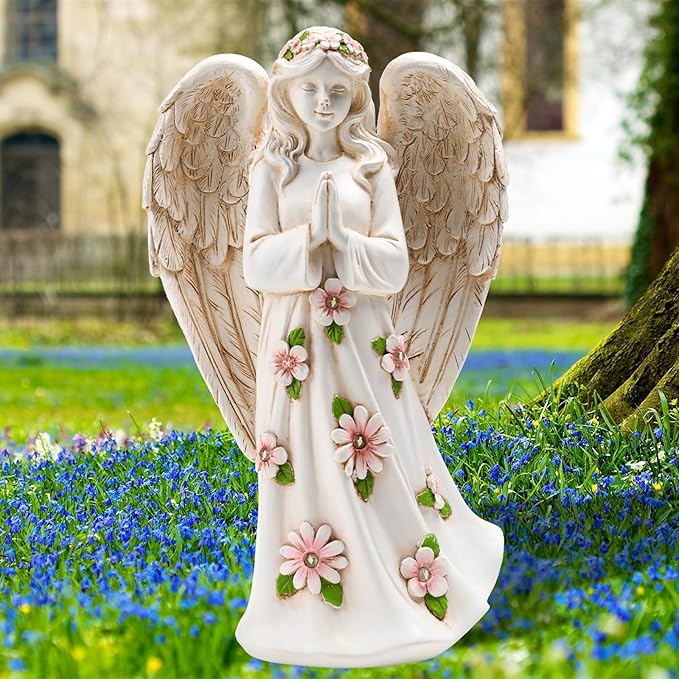 Angel Statue for Garden - 9.65 inches Guardian Solar Outdoor Statue, Praying Anel Statues Gardening Gifts Lawn Ornaments Figurines Outdoor Yard Decor for Mom, Grandma