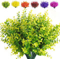 RECUTMS Artificial Boxwood Plants Outdoor Fake Spring Plants Uv Resistant Artificial Shrubs for Outdoors Greenery Stems Outdoor Flowers That Look Real Artificial Eucalyptus (Yellow Eucalyptus)