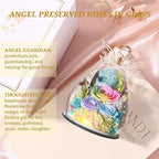 FIACO Gifts for Women Birthday Preserved Rose Forever Flower in Glass Angel Figurines Fresh Flowers for Delivery Prime for Mom Real Orange Roses for Grandma Sister Wife Her from Daughter