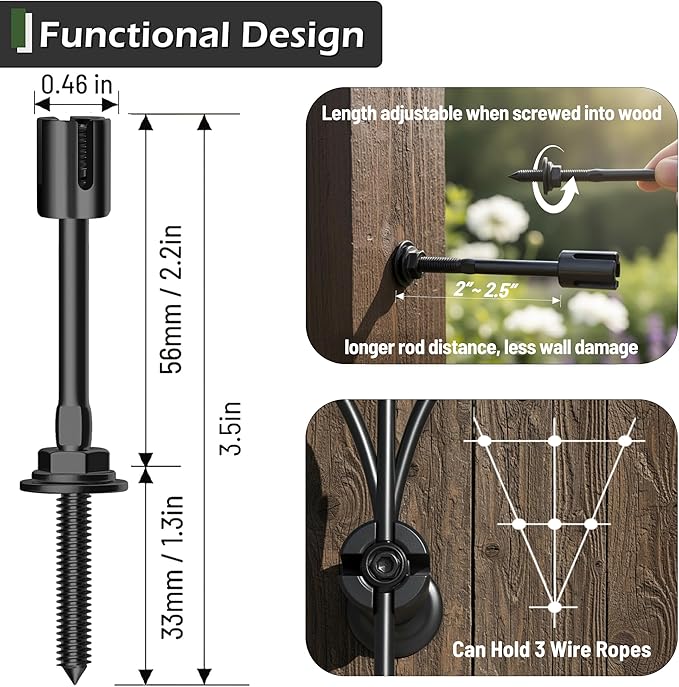 30-Set Black 5/64" (2mm) Wire Trellis for Climbing Plants Outdoor with 150ft Vinyl Coated Cable, T316 Stainless Steel Wall Wire Trellis Kit