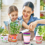 Domensi 30 Pack Garden Pot Craft Kit 4 Inch DIY Spring Crafts for Kids Bulk Plastic Flower Plant Pot Plastic Planter with Tray Drainage Holes with Tag, Certificate of Award, Sticker (Multicolor)