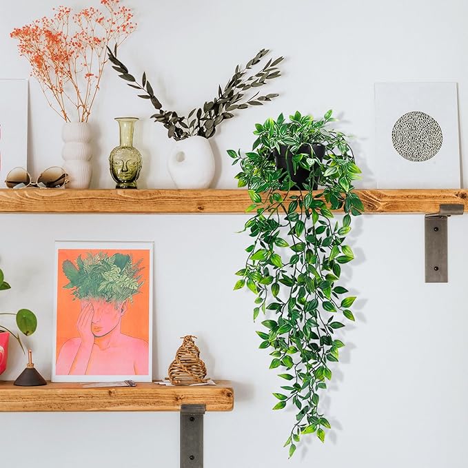 Clearain Fake Plants Hanging Artificial Potted Faux Eucalyptus Plants for Boho Farmhouse Bathroom Office Desk Wall Bookshelves Room Accessories Decorations