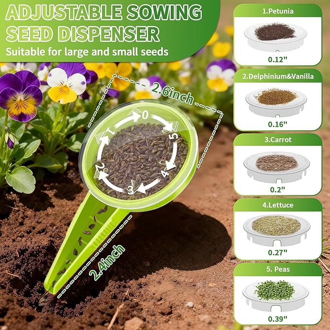 17Pcs Seed Planter Tool with 5-Hole Seed Dispenser & 6.9" Dibber & Succulent Tools Set, Plastic Planting Tools for Sowing, Bulbs, Seedlings-Includes Planting Labels