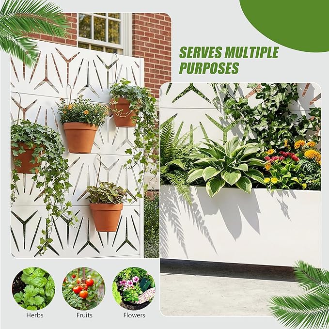 Casaphoria Metal Raised Garden Bed with Trellis and Wheels, 72"x47"x16" Arched Planter Box for Climbing Plants, Vegetables & Vines, Features Drainage Holes and Privacy Screen, White-Star