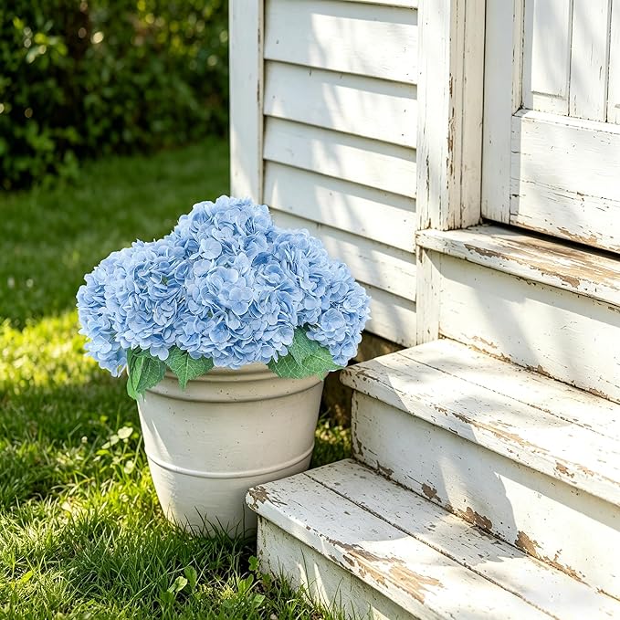 Coferset 4Pcs Baby Blue Hydrangea Artificial Flowers for Outdoors Lifelike Faux Hydrangea Real Touch Fake Flowers Home Wedding Christmas Office Party Living Room Decoration,22inch