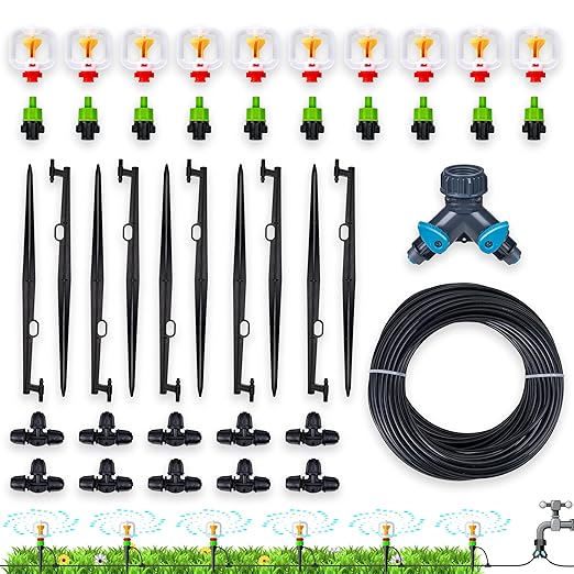 HIRALIY 360° Micro-Spray Garden Irrigation System 100FT, New Garden Watering System, Saving Water Automatic Irrigation Equipment for Patio Lawn