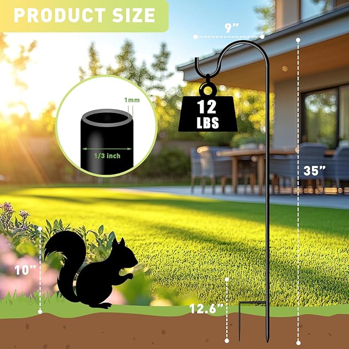Shepherds Hooks for Outdoor 35Inch Garden Bird Feeder Pole with 2 Prongs Base for Hanging Flower Basket Plant Pot Solar Lantern Light Wind Chime Hanger for Wedding Decor 8 Pack