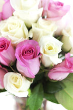 KaBloom - Pink and White Roses (Two Dozen) With Vase - Fresh Flowers for Birthday, Valentine's & Mother's Day