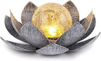 Huaxu Solar Lights Outdoor Garden, Crackle Globe Glass Lotus Decor, Waterproof LED Metal Flower Decorations for Patio,Lawn,Walkway,Tabletop,Ground
