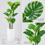 Garvee 4.5FT Artificial Monstera Plant, Faux Tropical Palm Tree with White Tall Planter, Decorative Evergreen Tropical Floor Tree for Living Room, Entryway, Porch, Office