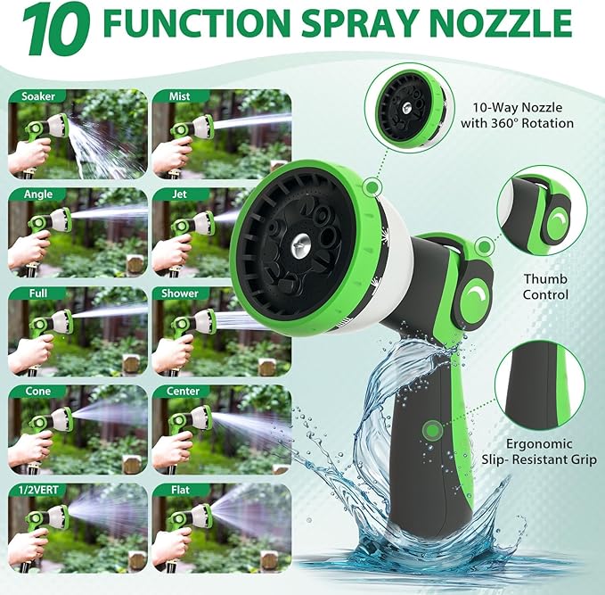 Garden Hose 75 ft Water Hose Flexible Non-Expandable Outdoor Heavy Duty Lightweight Leakproof Kink-free flex Watering Hose Pipe with Nozzle for 3/4 inch Fitting Yard Lawn Outside Car Wash