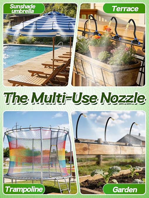 49ft Drip Irrigation System - Includes 15pcs 360° Adjustable Sprayers, 5/16" PE Tubing, 1/2" & 3/4" Faucet Adapters, Automatic Garden Watering Sprinkler System Kit for Raised Bed Plants Lawn