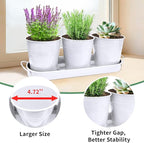 TCBWFY Indoor Herb Garden Planter Set - 3 Pack 4.7" White Metal Plant Pots with Drainage Holes & Removable Tray - Windowsill Kitchen Counter Balcony Office Garden