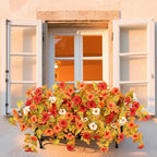 Ammyoo Artificial Fall Flowers Fake Petunias Plants for Outdoor Decoration, 2 Pcs Silk Faux Flowers UV Resistant No Fade Plants for Garden Balcony Yard Porch Realistic Indoor Decor (Orange White)
