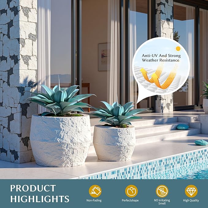 Ttranewsoo Fake Plants Artificial Agave Plants 13.8" Large UV Resistant Fake Agave Planters for Indoor and Outdoor Decorating Tropical Plant Succulents Greenery Indoor Decor (Blue) 2Pack
