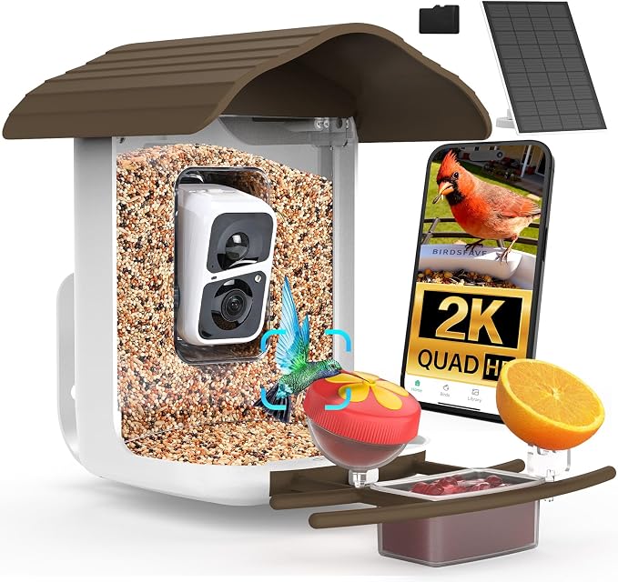 birdsnap® PAV-Bird Feeder with Camera,2K HD with 64GB Card, AI Identify Smart Bird House Cam Solar Panel,Live Stream,Motion Detection,Auto Record Video for Backyard Outdoors,Ideal Gift for Bird Lover