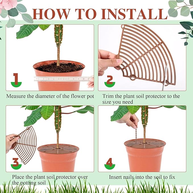 Sawysine 3 Pcs Plant Pot Cover Plant Protector from Animal Flower Pot Grid with Center Cutout Flower Cover Soil Protectors(Coffee,11.8 in)