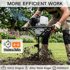 DC HOUSE Post Hole Digger, 52cc 1800W Gas Powered Earth Auger Earth Digger, Auger Post Hole Digger with Two Drill Bit 6" & 10" and Extension Rods, for Fence, Farmland and Garden, EPA Certified