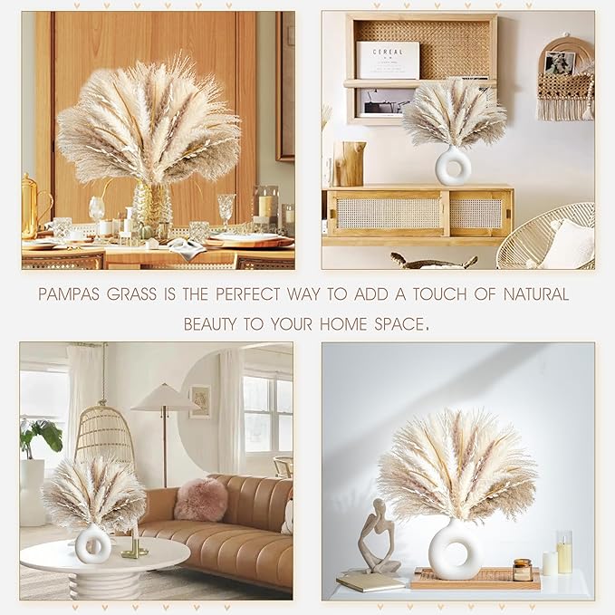 70PCS Natural Dried Pampas Grass Boho Home Decor Bouquet Phragmites Dried Flowers Bouquet for Wedding Floral Arrangements Living Room Decorations (70PCS)