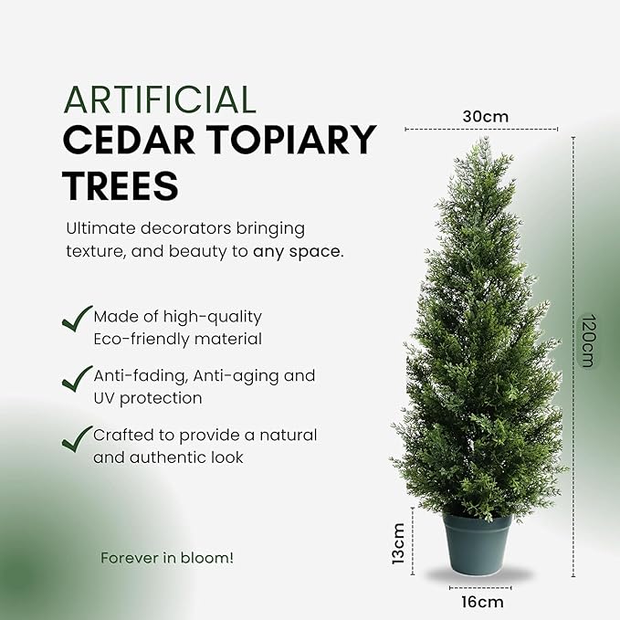3FT Artificial Cedar Topiary Tree for Outdoor & Indoor Use – UV Rated Faux Cedar Tree in Planter, Fake Plants for Outdoor Planters & Indoor Decor, Ultra Realistic Artificial Shrubs (2 Pack)