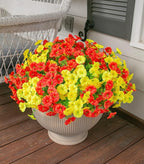 HyeFlora Artificial Flowers for Outdoors Fake Plants Outside Decoration, 12 Bundles Silk Colorful Morning Glory with Eucalyptus UV Resistant Realistic Faux Flowers for Planter Porch Patio Yard Garden