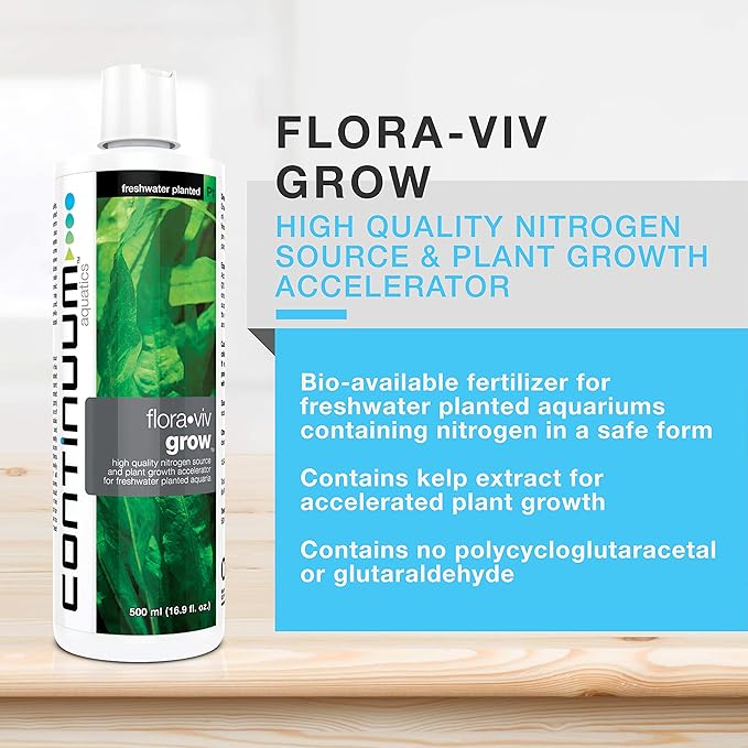 Continuum Aquatics Flora Viv Grow – Nitrogen Source and Plant Growth Accelerator for Freshwater Planted Aquariums, 125-ml