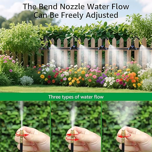 Bluepro Drip Irrigation System 200FT 1/4", 2026-Upgrade Garden Sprinkler Kit with 32PCS 360° Adjustable Copper Nozzles, Automatic Misting Watering System for Raised Beds, Greenhouse, Lawn, Patio, Yard