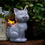Solar Garden Statue Cat with Glowing LED Butterfly, Waterproof Resin Outdoor Decor Light, Whimsical Yard Art for Patio Balcony Porch, for Mom Women Friends