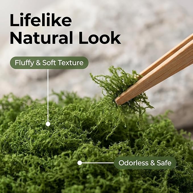 Artificial Moss for Potted Plants Indoor, 7OZ Fake Green Moss, Faux Craft Moss for Terrariums, Fairy Gardens, DIY Crafts, Table Centerpieces, Wedding & Home Decor (Natural Green)
