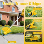21V Cordless String Trimmer & Edger, 12" Auto-Feed Grass Cutter with 2.0Ah Battery & Fast Charger, 2-in-1 Electric Lawn Tool Includes 10 Lines for Garden and Yard Maintenance-Yellow