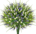 20 Bundles Artificial Plants Outdoor, UV Resistant Fake Flowers, Realistic Faux Lavender Shrubs for Porch Garden Window Box Home Decoration (White LitghtPurple)