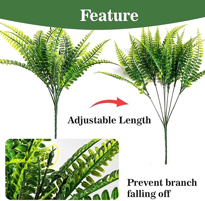 MAQIHAN 10 Pcs Fake Fern - Artificial Ferns for Outdoors - Faux Ferns for Outdoor Planter Large Outdoor Patio Decor Boston Fern Artificial Plants Faux Greenery Porch Decor