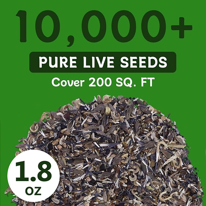 LUOJIBIE Wildflower Seeds Bulk, 10,000+ Flowers Seeds for Planting Outdoor, 16 Varieties Annual & Perennial Flowers Seeds Mix Color for Garden, 2 Oz Packet, Non-GMO, Attracts Pollinators, Easy to Grow
