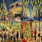 Weepong Christmas Lights Outdoor Falling Rain Meteor Shower Lights 12 inch 8 Tube 192 LED Snowfall Icicle Cascading String Light for Xmas Tree Christmas Decorations Holiday Garden, UL Plug,Warm White