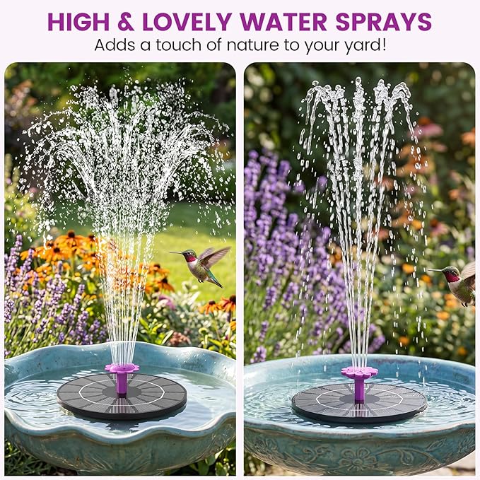 Solar Fountain for Bird Bath, 4W Solar Powered Water Fountain Pump, Outdoor Water Fountain with 6 Nozzles for Hummingbirds, Garden, Pool, Pond