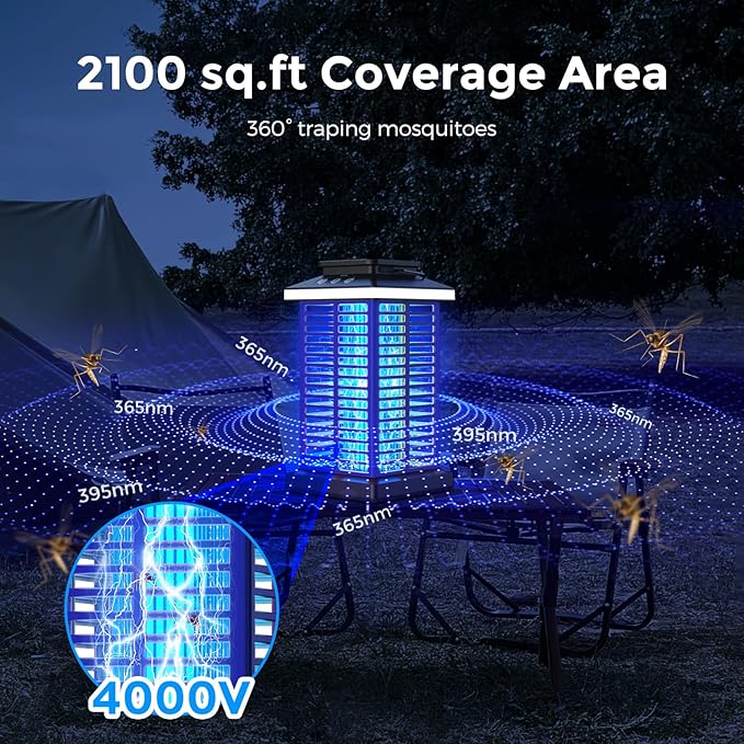 Bug Zapper Outdoor, Mosquito Zapper 2 in 1 Portable & Rechargeable Bug Zapper Outdoor with 5000mAh Battery & LED Night Light, 4000V Electric Fly Zapper for Outside,Patio,Backyard,Garden Blue