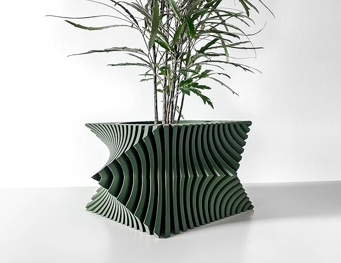 Aeon Twist Modern Planter – Black Sculptural Plant Pot for Indoor Decor Geometric Design with Drainage – Unique Home Accent for Living Room, Office, or Shelf (Green, Compact Structure: 6" x 4" WH)