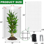 winemana 12 Set Plant Protectors Covers from Animals, 36 Pcs 24x12 Inch Metal Wire Garden Cages with Stakes & Ties, Outdoor Protection to Keep Rabbits Chickens Out for Flowers Vegetables (Black)