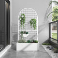 Casaphoria Metal Raised Garden Bed with Trellis and Wheels, 72"x35"x16" Arched Planter Box for Climbing Plants, Vegetables & Vines, Features Drainage Holes and Privacy Screen, White-Grid
